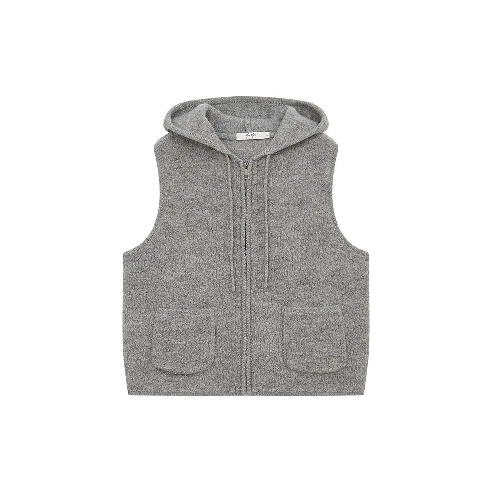 An image of a  Grey / One-Size 31170 Hooded Wool Zip-Up Vest by  Mirra Masa