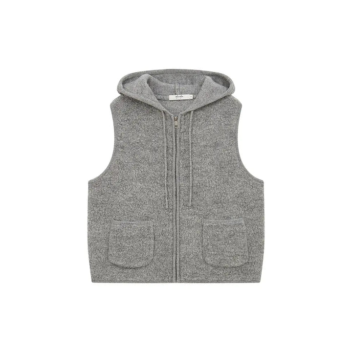 An image of a  Grey / One-Size 31170 Hooded Wool Zip-Up Vest by  Mirra Masa