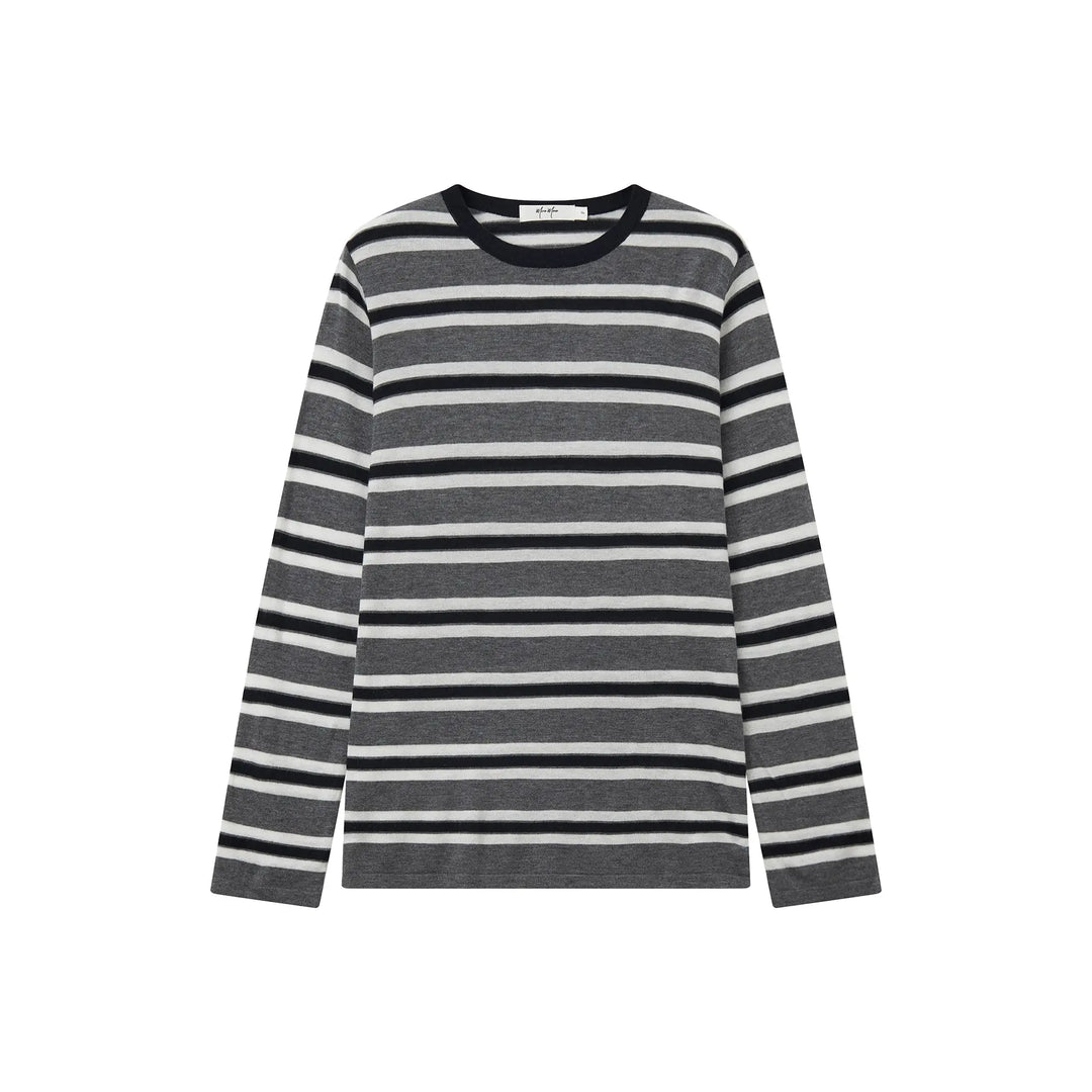 An image of a  Grey / One-Size 31192 Striped Long Sleeve Knit Top by  Mirra Masa