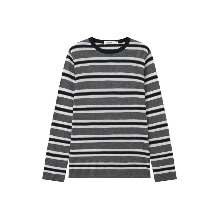 An image of a  Grey / One-Size 31192 Striped Long Sleeve Knit Top by  Mirra Masa