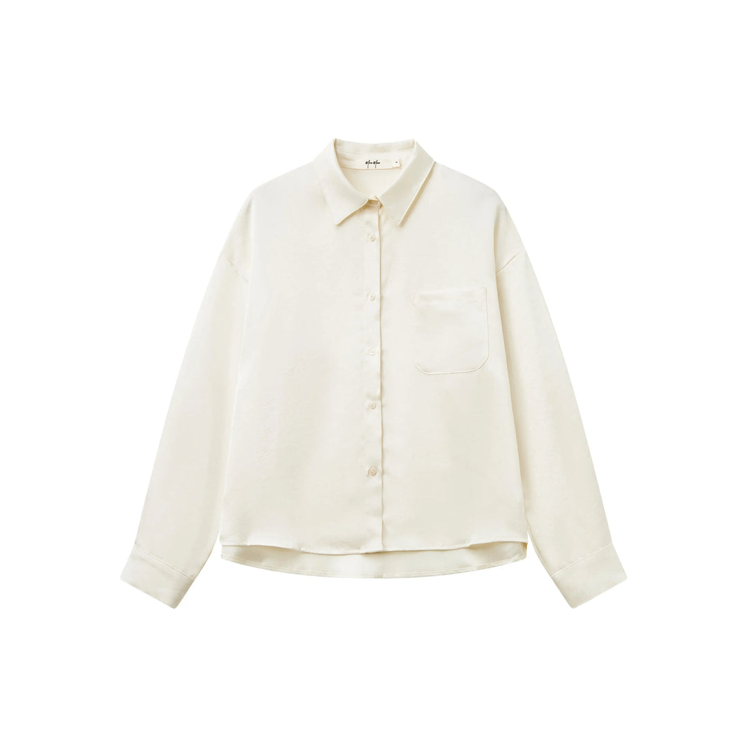 An image of a  Almond / One-Size 31204 Satin Layering Shirt by  Mirra Masa