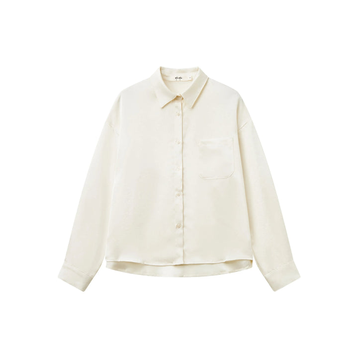 An image of a  Almond / One-Size 31204 Satin Layering Shirt by  Mirra Masa