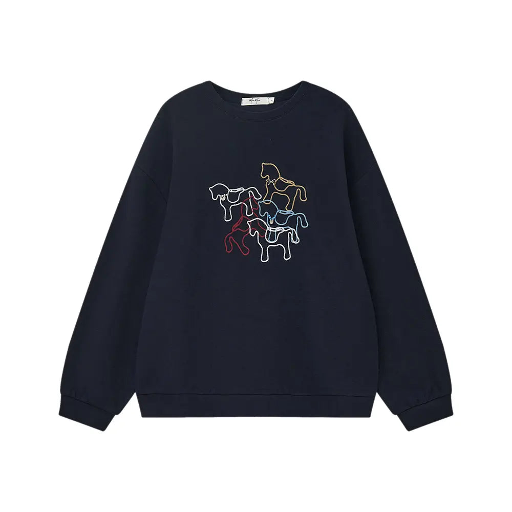 An image of a  Dark Blue / One-Size 31242 Pony Art Crewneck Sweatshirt by  Mirra Masa