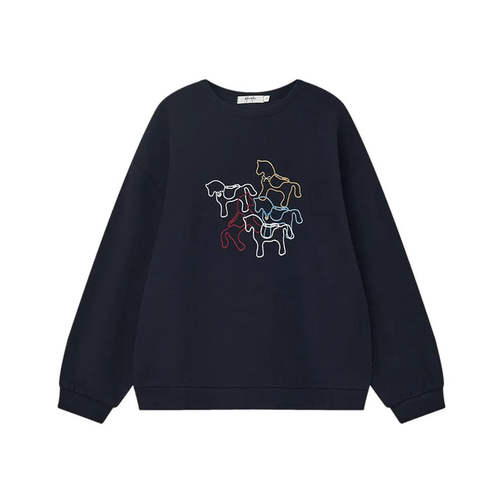 An image of a  Dark Blue / One-Size 31242 Pony Art Crewneck Sweatshirt by  Mirra Masa