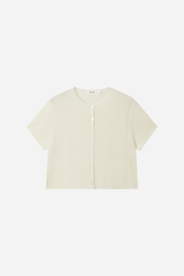 An image of a   31295 Short-Sleeve Knit Cardigan by  Mirra Masa