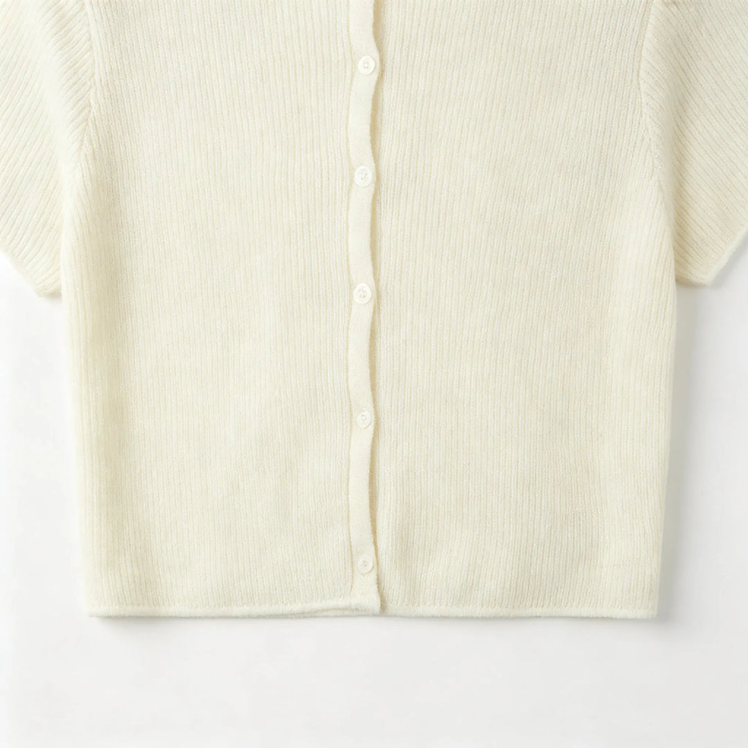 An image of a   31295 Short-Sleeve Knit Cardigan by  Mirra Masa