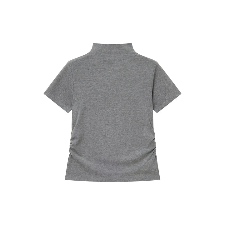 An image of a  Dark Grey / One-Size 31300 Ruched Side Slim-Fit Tee by  Mirra Masa