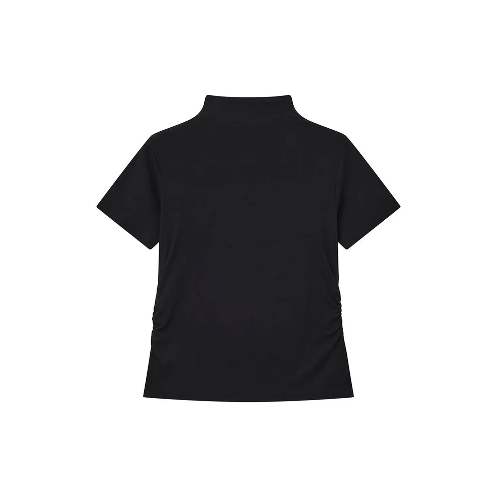 An image of a  Black / One-Size 31300 Ruched Side Slim-Fit Tee by  Mirra Masa