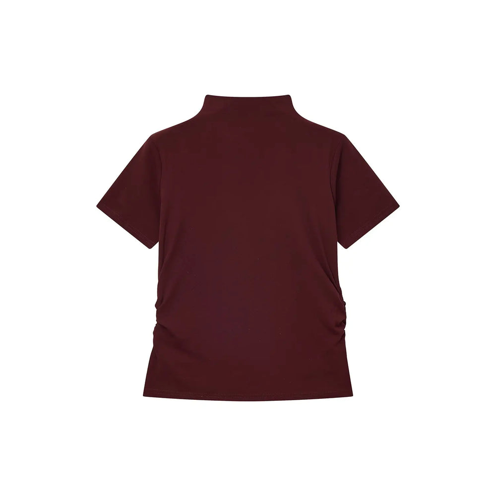 An image of a  Burgundy Red / One-Size 31300 Ruched Side Slim-Fit Tee by  Mirra Masa