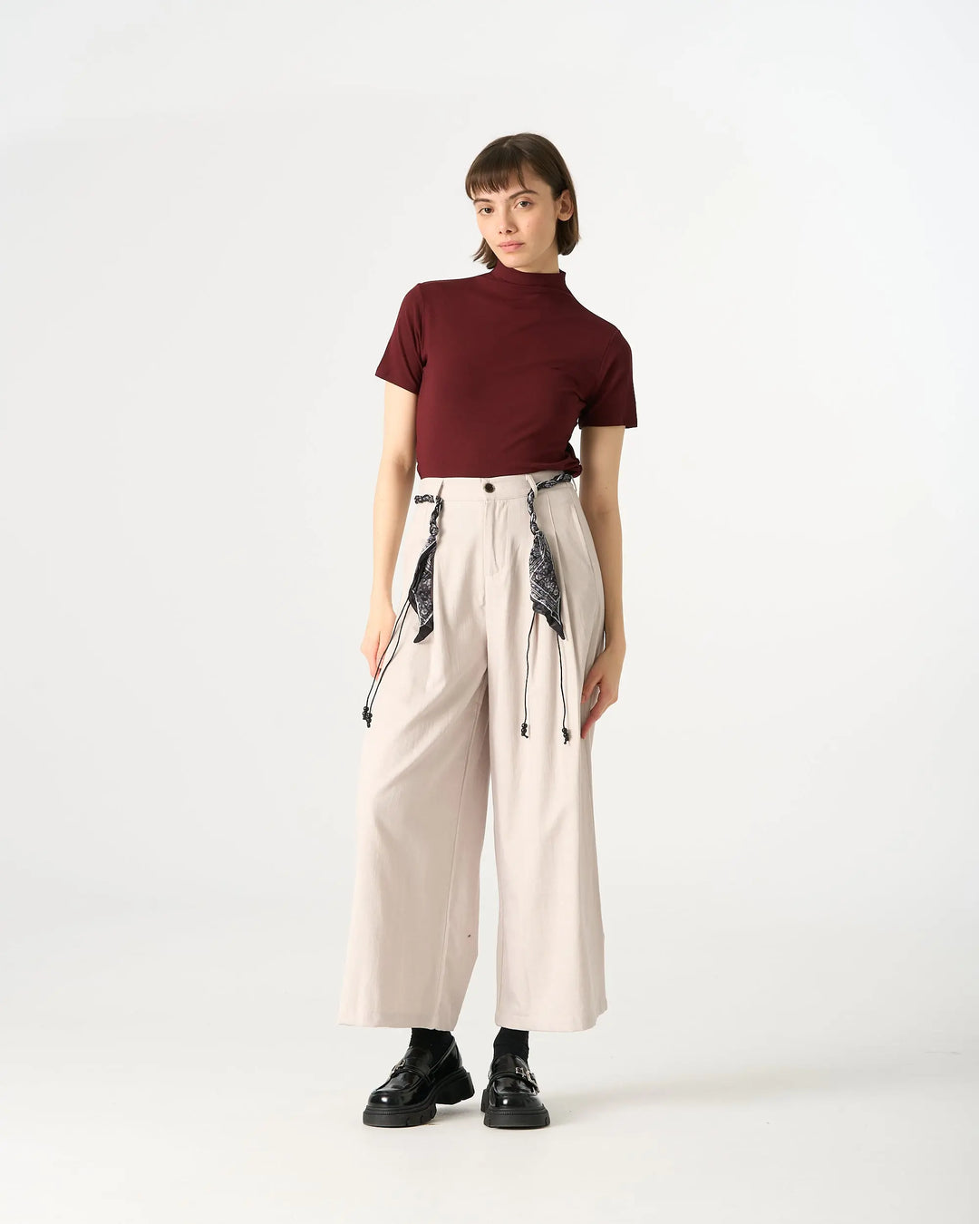 An image of a   31300 Ruched Side Slim-Fit Tee by  Mirra Masa