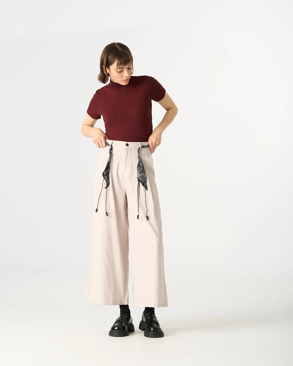 An image of a   31300 Ruched Side Slim-Fit Tee by  Mirra Masa