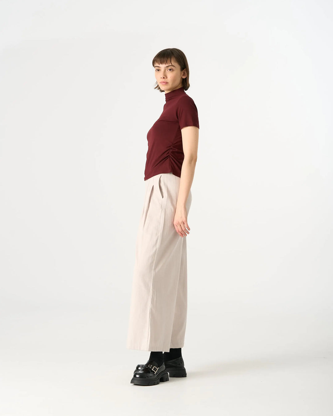 An image of a   31300 Ruched Side Slim-Fit Tee by  Mirra Masa