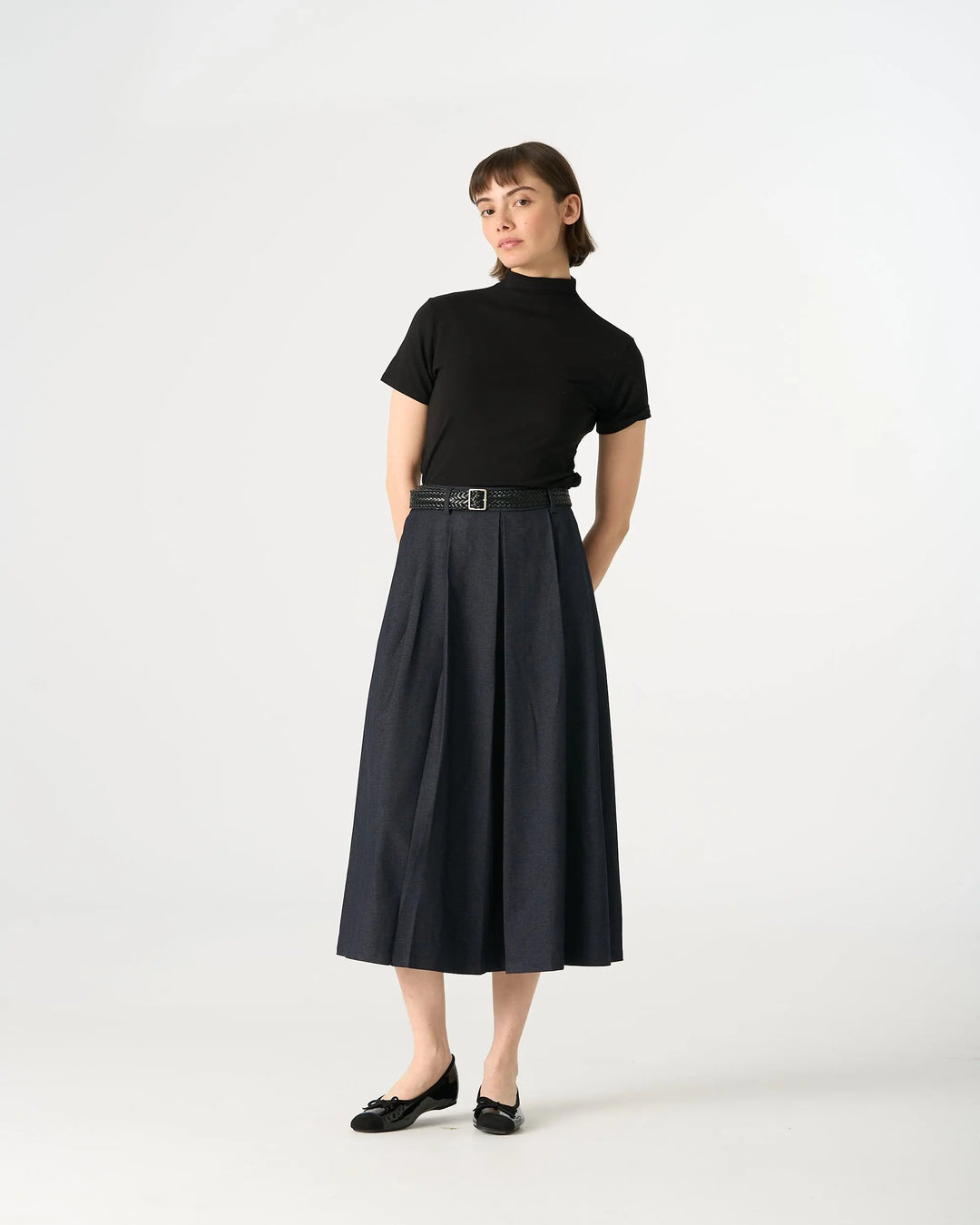 An image of a  Black / One-Size 31300 Ruched Side Slim-Fit Tee by  Mirra Masa