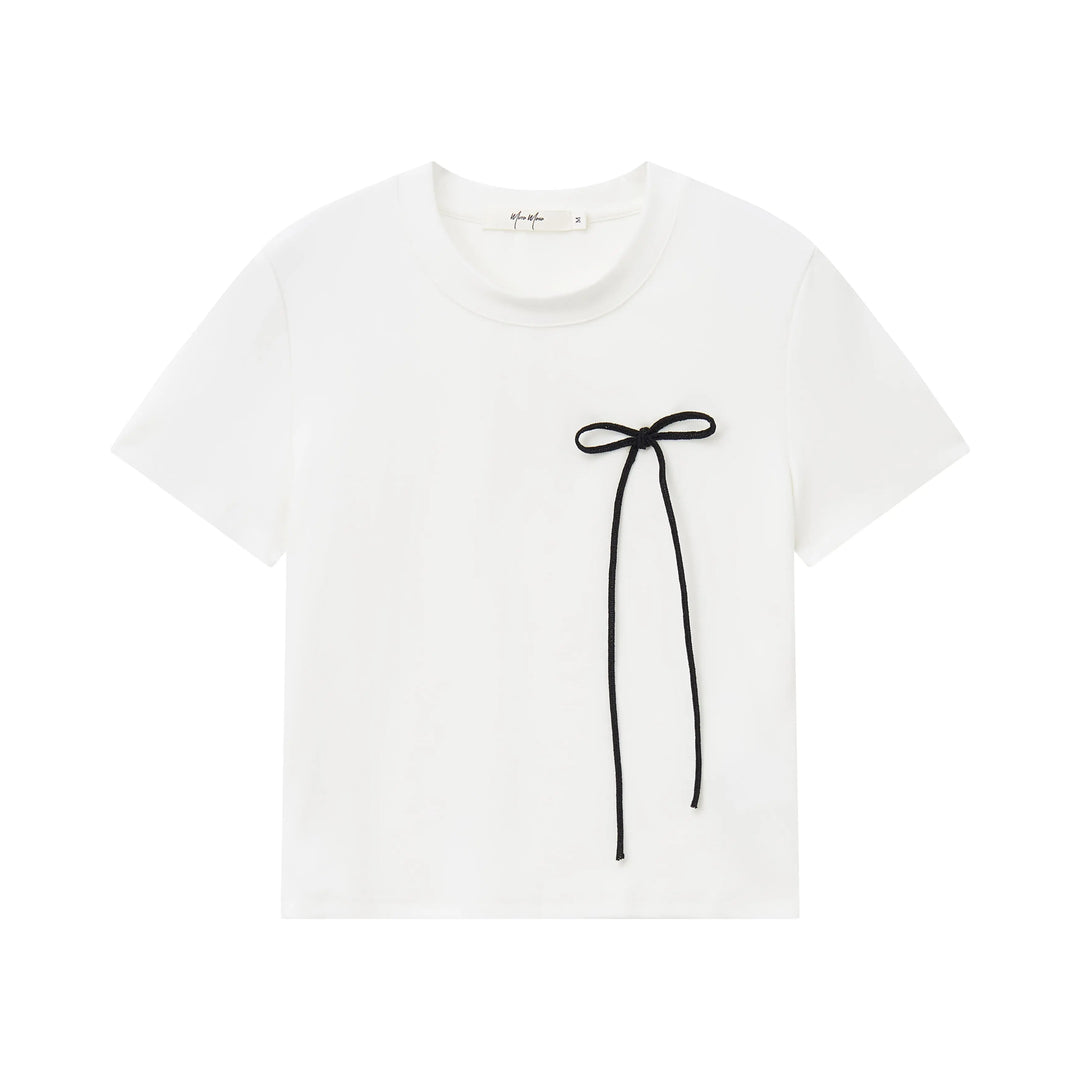 An image of a  White / Medium 31304 Bow Charmed T-Shirt by  Mirra Masa