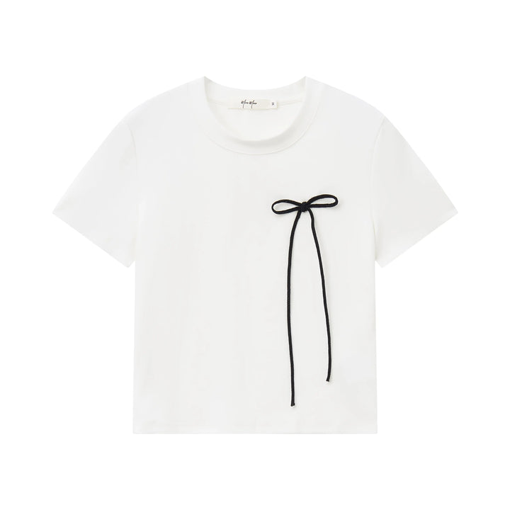 An image of a  White / Medium 31304 Bow Charmed T-Shirt by  Mirra Masa