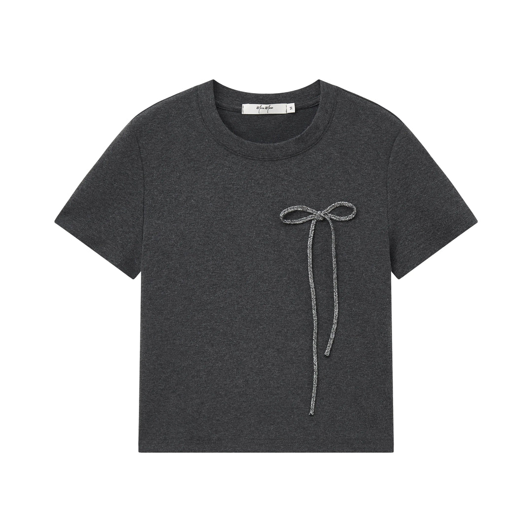An image of a  Dark Grey / Medium 31304 Bow Charmed T-Shirt by  Mirra Masa
