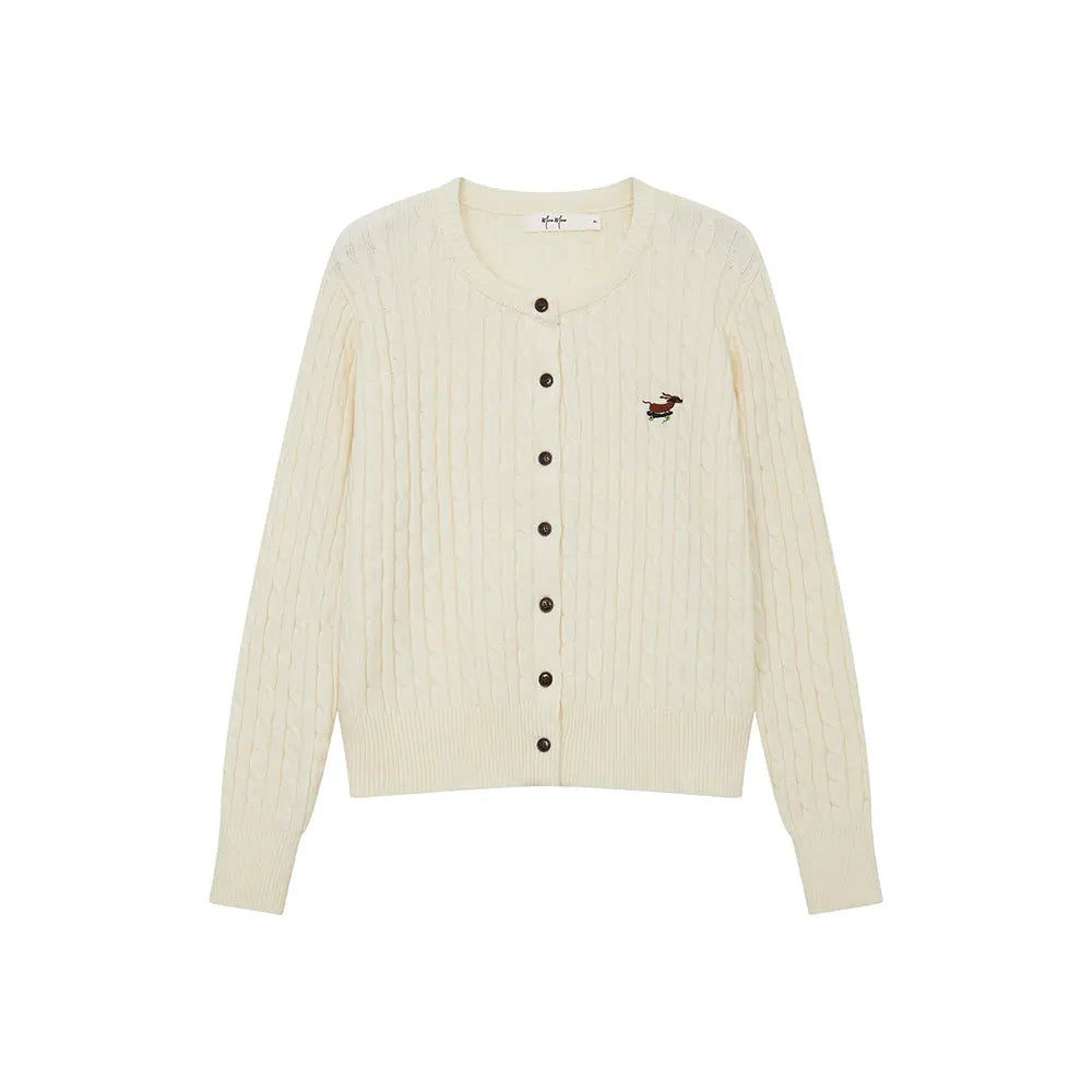 An image of a  White / One-Size 31308 Cable Knit Cardigan by  Mirra Masa