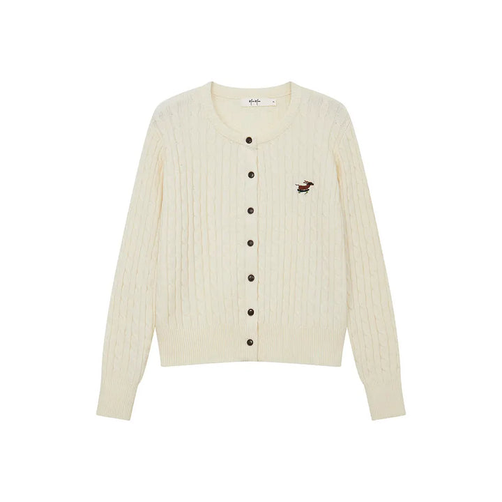 An image of a  White / One-Size 31308 Cable Knit Cardigan by  Mirra Masa