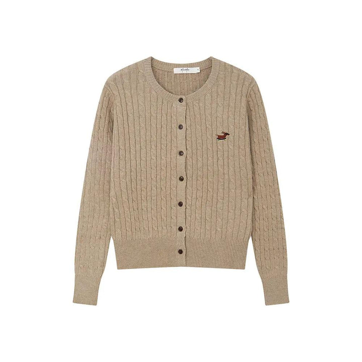 An image of a  Khaki / One-Size 31308 Cable Knit Cardigan by  Mirra Masa
