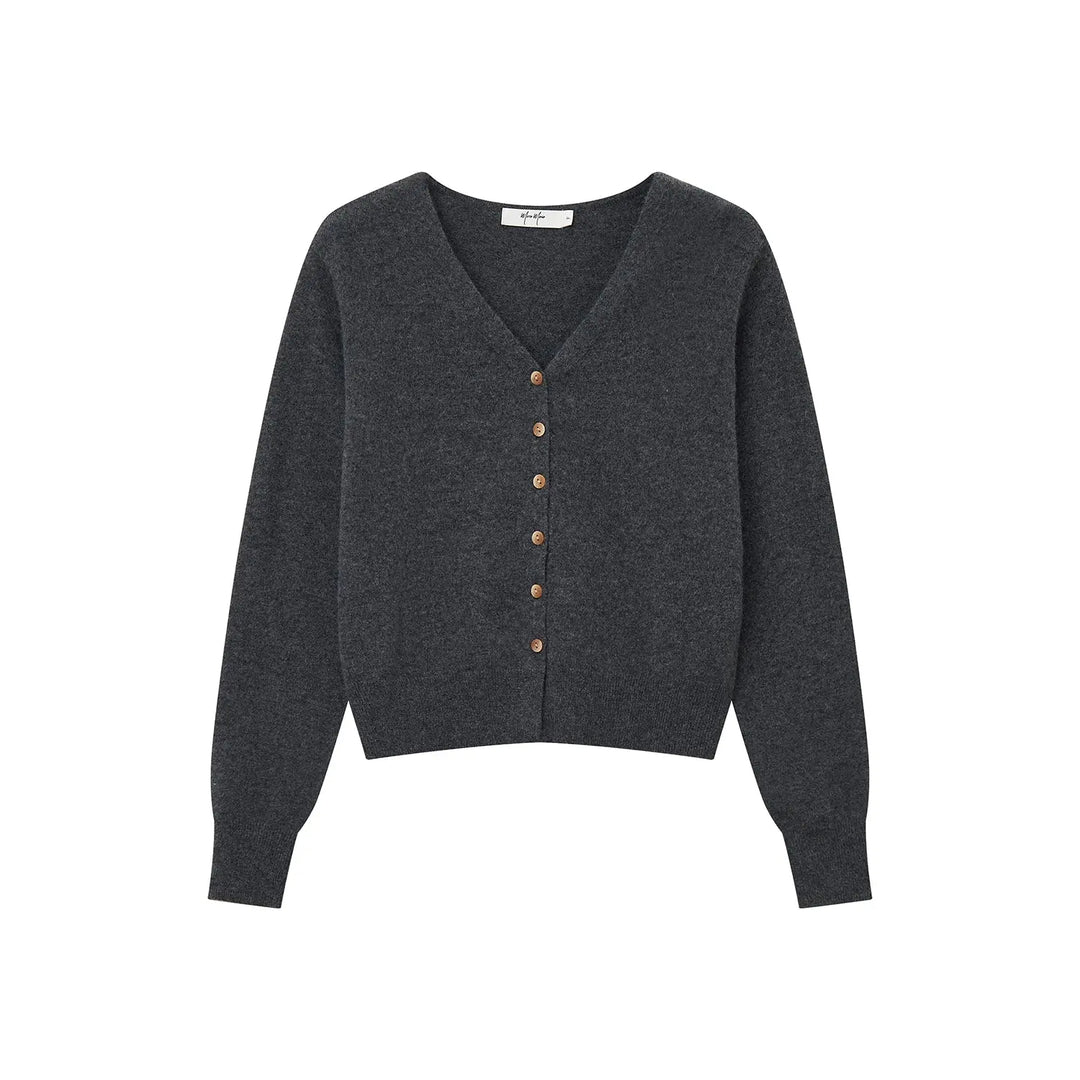 An image of a  Dark Grey / One-Size 31309 V-Neck Wool Cardigan by  Mirra Masa