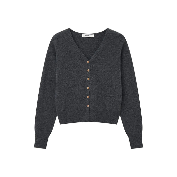 An image of a  Dark Grey / One-Size 31309 V-Neck Wool Cardigan by  Mirra Masa