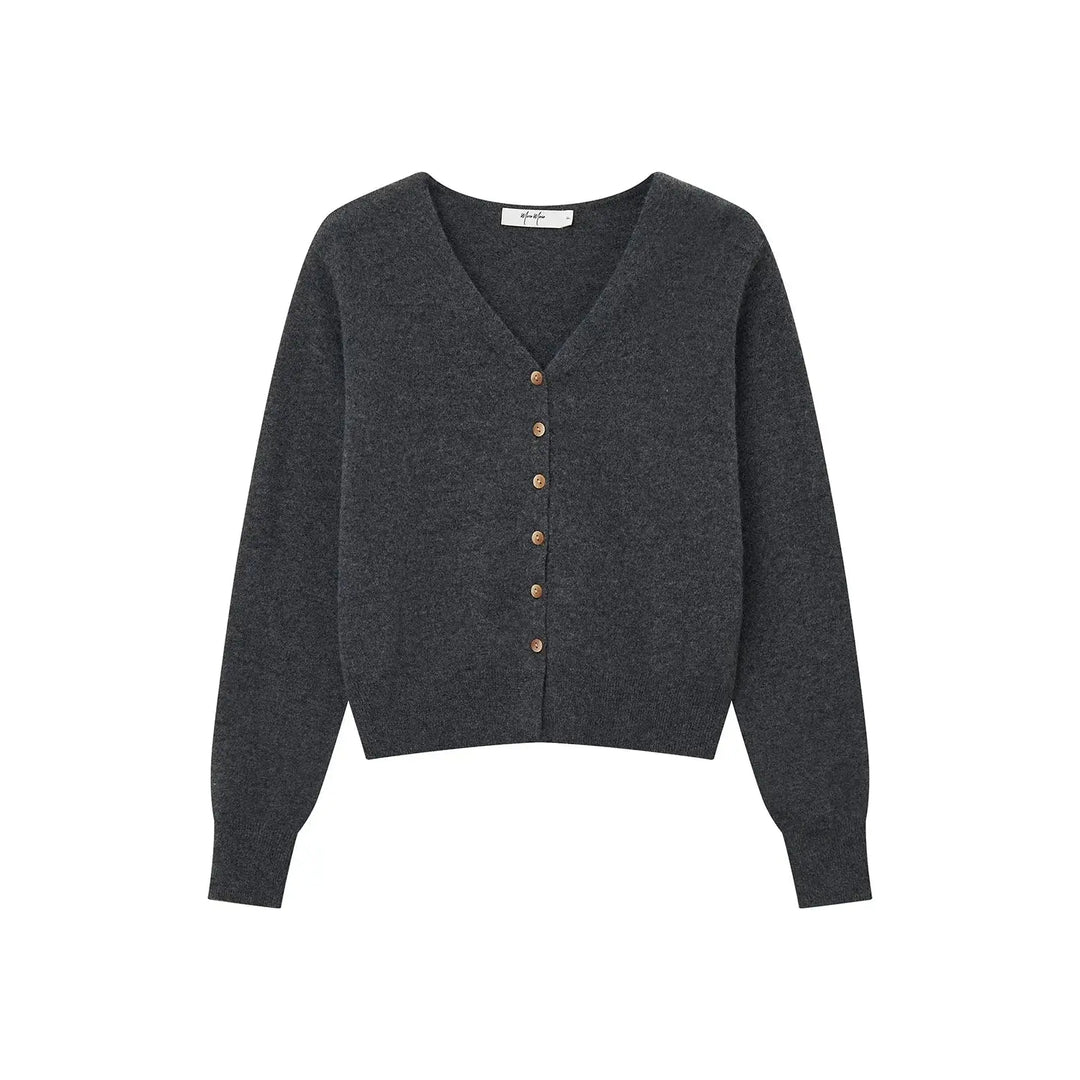 An image of a  Dark Grey / One-Size 31309 V-Neck Wool Cardigan by  Mirra Masa