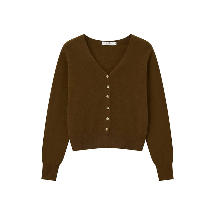An image of a  Brown / One-Size 31309 V-Neck Wool Cardigan by  Mirra Masa