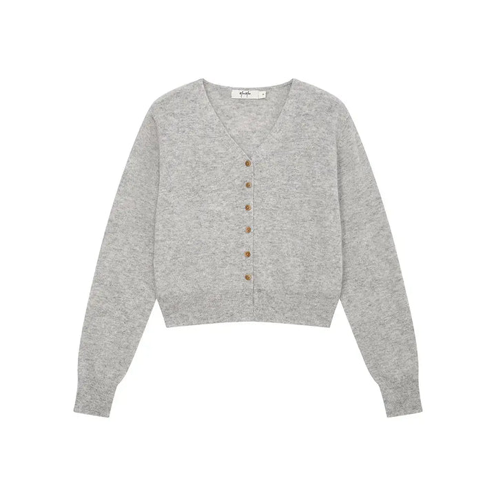 An image of a  Light Grey / One-Size 31309 V-Neck Wool Cardigan by  Mirra Masa