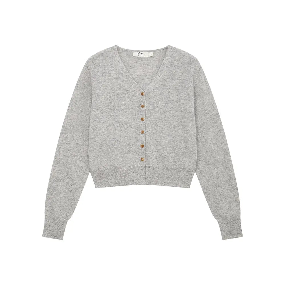 An image of a  Light Grey / One-Size 31309 V-Neck Wool Cardigan by  Mirra Masa