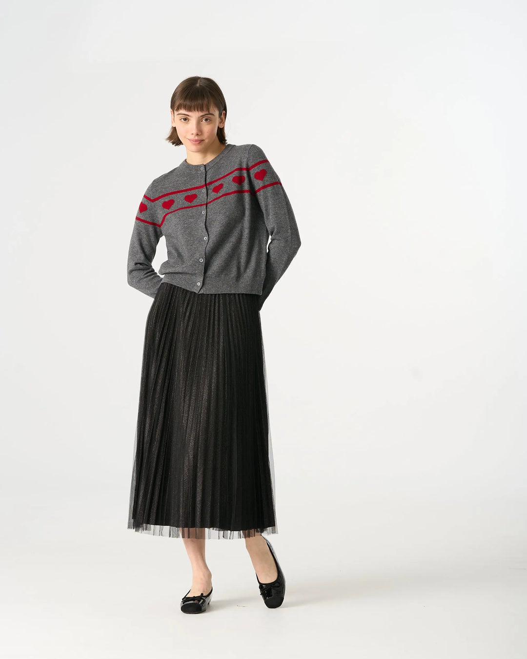An image of a  Dark Grey / One-Size 31319 Love-In-Knit Cardigan by  Mirra Masa