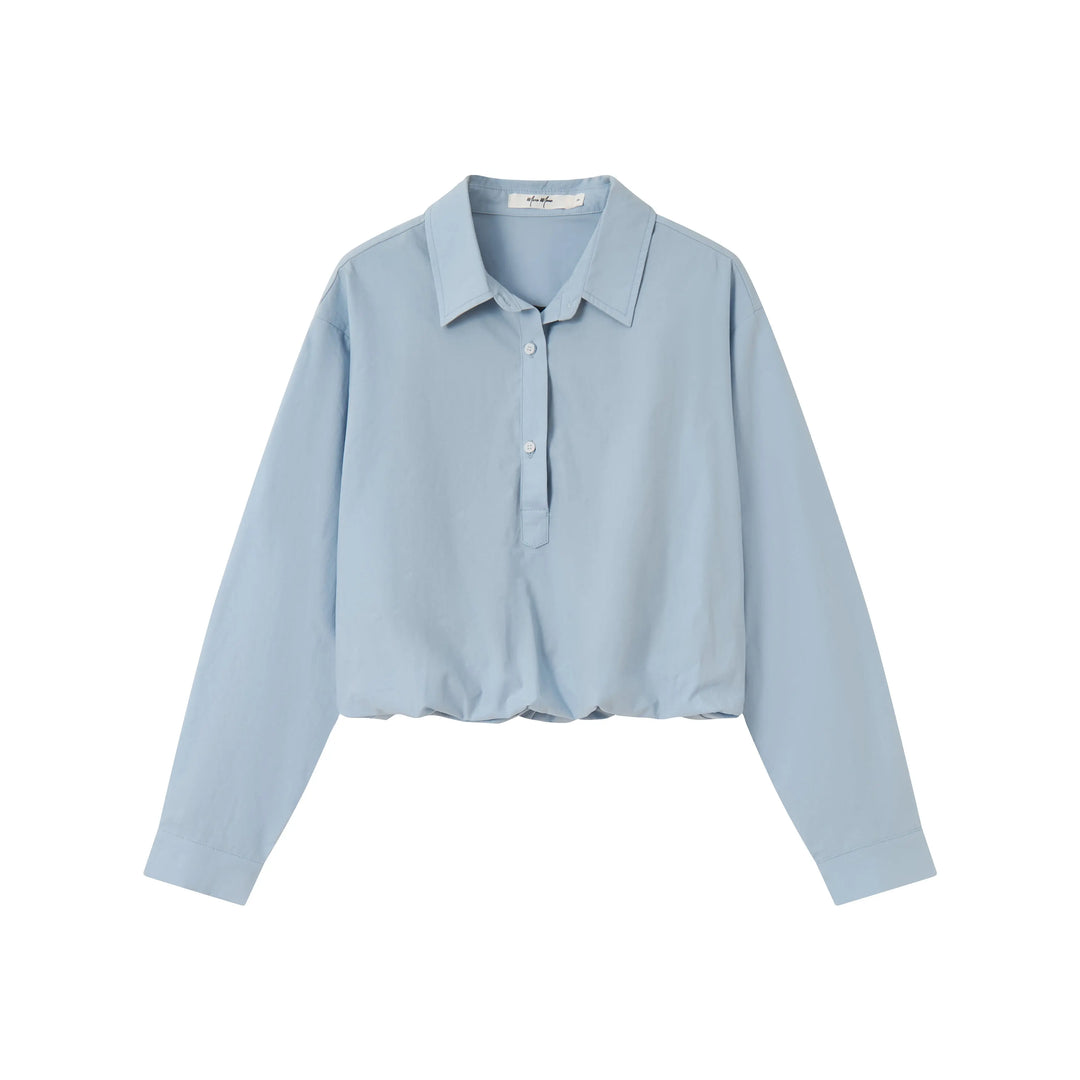 An image of a  Light Blue / One-Size 31364 Tucked and Cropped Layered Shirt by  Mirra Masa