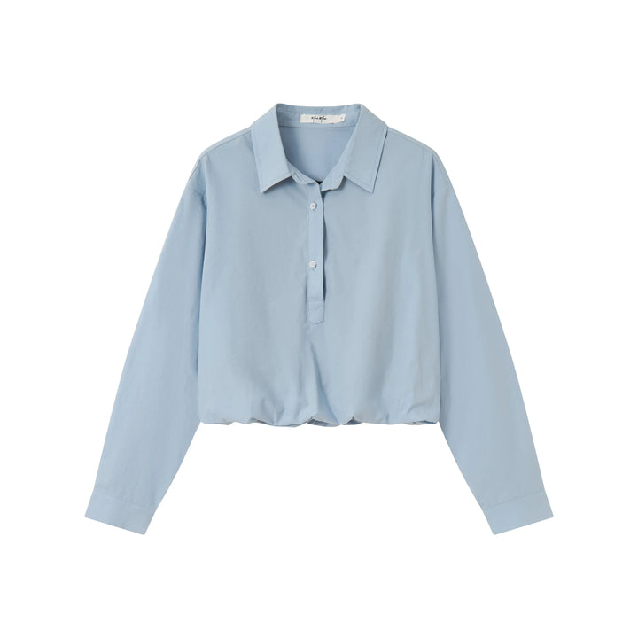 An image of a  Light Blue / One-Size 31364 Tucked and Cropped Layered Shirt by  Mirra Masa