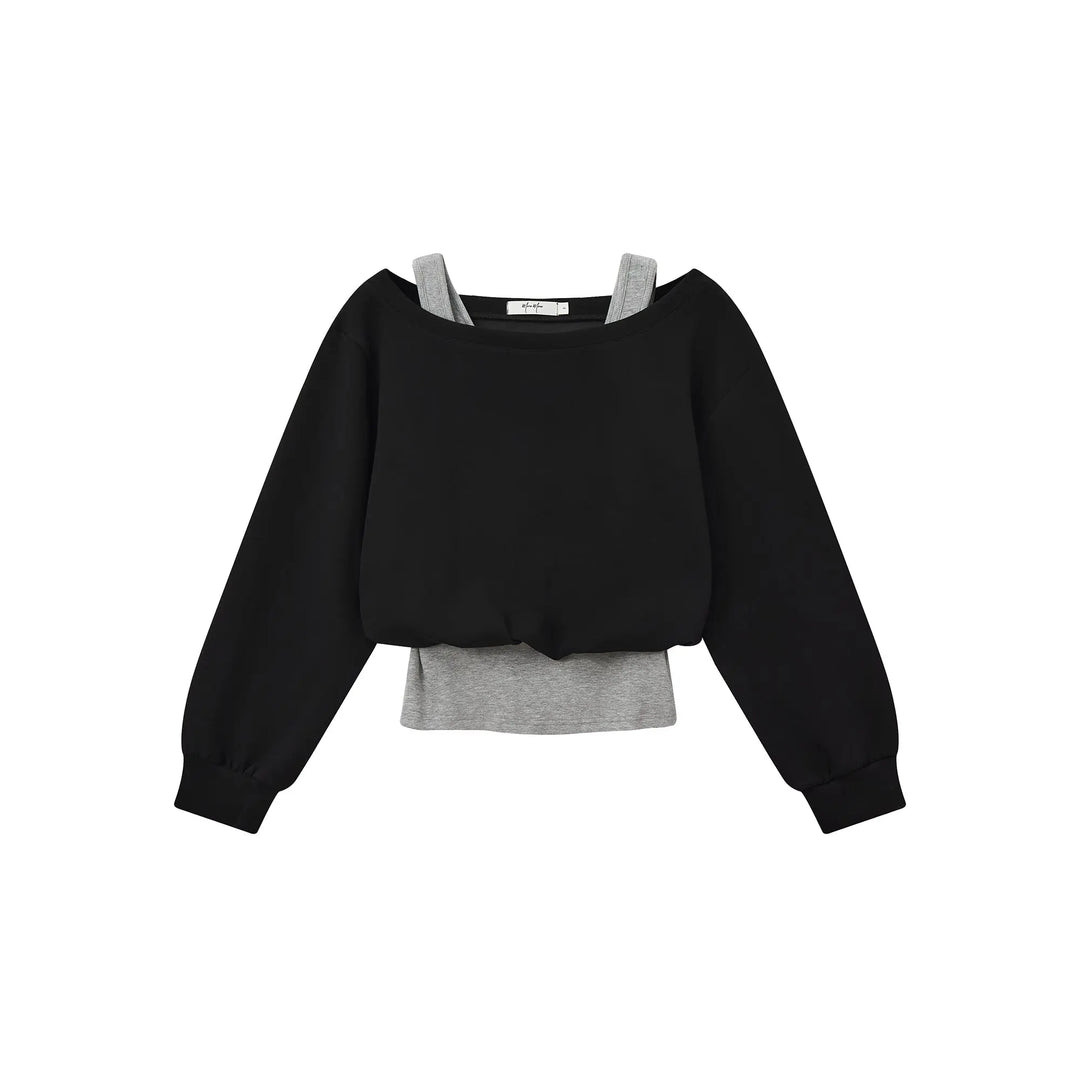 An image of a  Black / One-Size 31443 Layered and Cropped Hoodie by  Mirra Masa