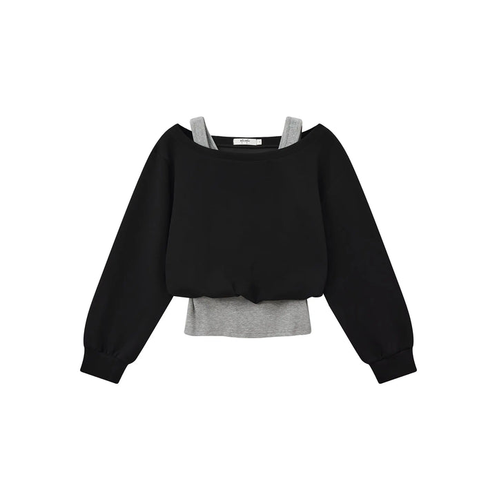 An image of a  Black / One-Size 31443 Layered and Cropped Hoodie by  Mirra Masa