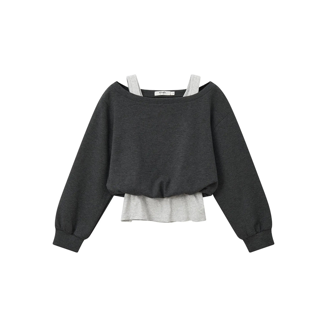 An image of a  Dark Grey / One-Size 31443 Layered and Cropped Hoodie by  Mirra Masa