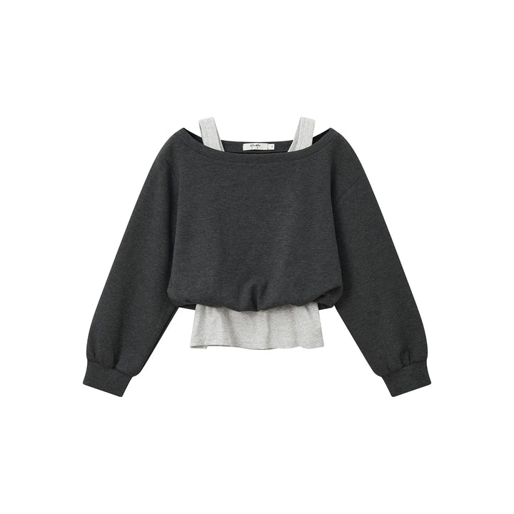 An image of a  Dark Grey / One-Size 31443 Layered and Cropped Hoodie by  Mirra Masa