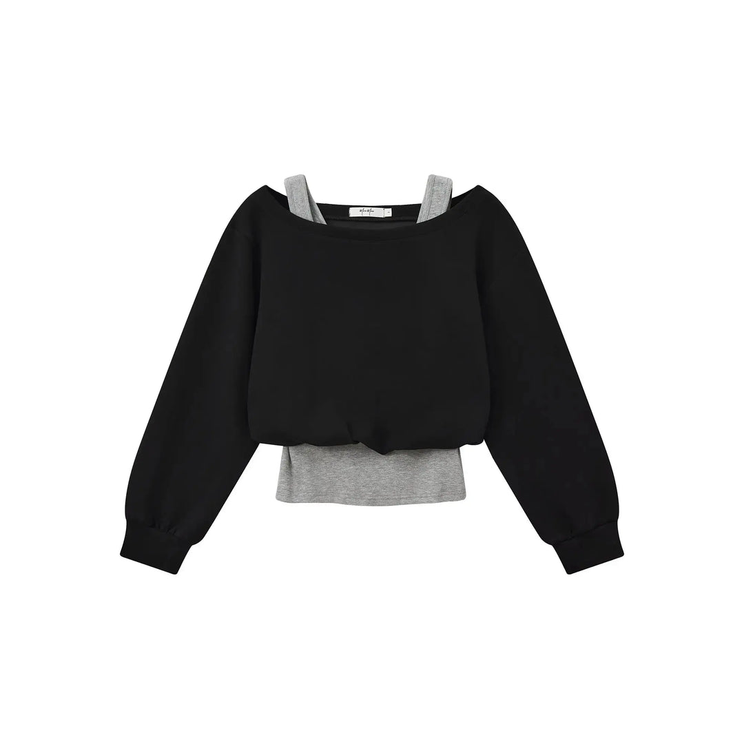 An image of a  Black / One-Size 31443 Layered and Cropped Hoodie by  Mirra Masa