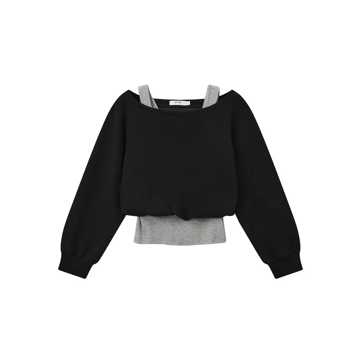 An image of a  Black / One-Size 31443 Layered and Cropped Hoodie by  Mirra Masa