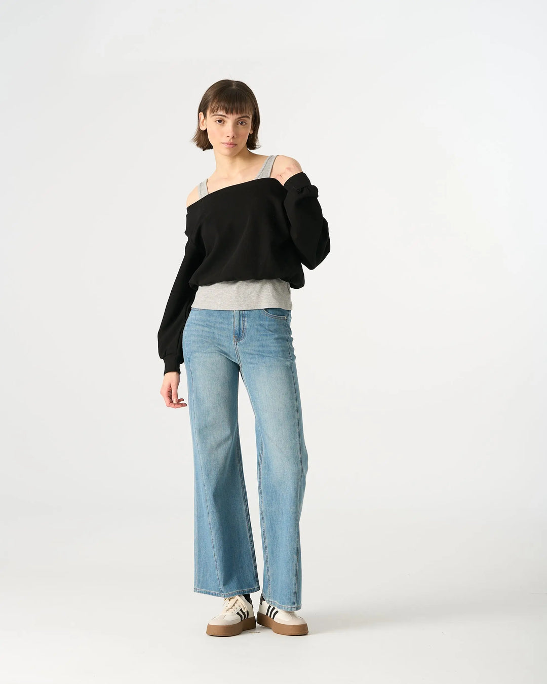 An image of a  Black / One-Size 31443 Layered and Cropped Sweatshirt by  Mirra Masa