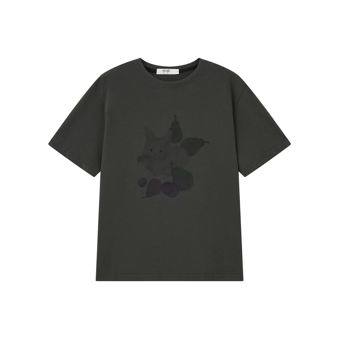 An image of a  Dark Olive / One-Size 31450 Bunny Graphic Tee by  Mirra Masa