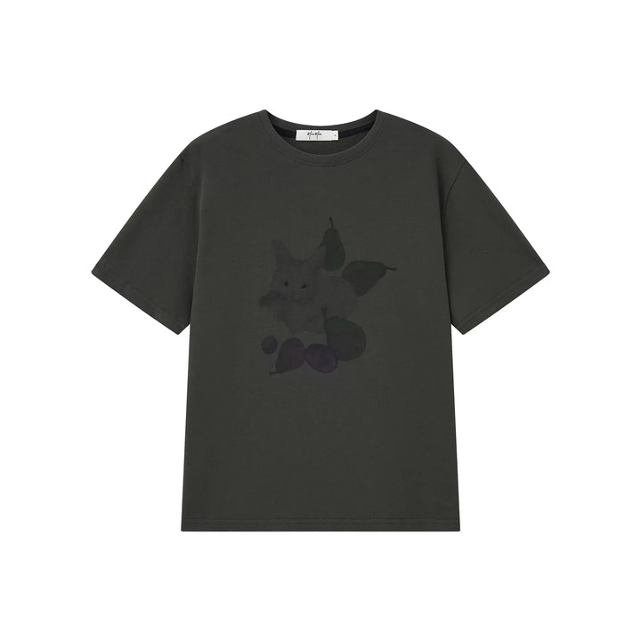 An image of a  Dark Olive / One-Size 31450 Bunny Graphic Tee by  Mirra Masa