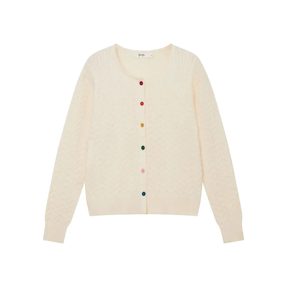 An image of a  Creme / One-Size 31467 Knitwear with Colored Buttons by  Mirra Masa