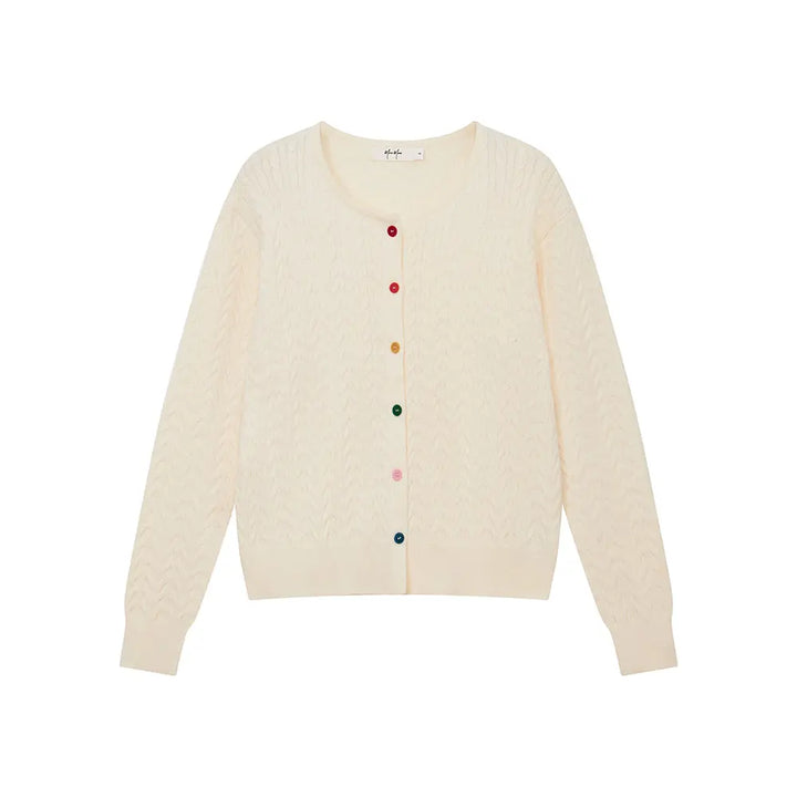An image of a  Creme / One-Size 31467 Knitwear with Colored Buttons by  Mirra Masa