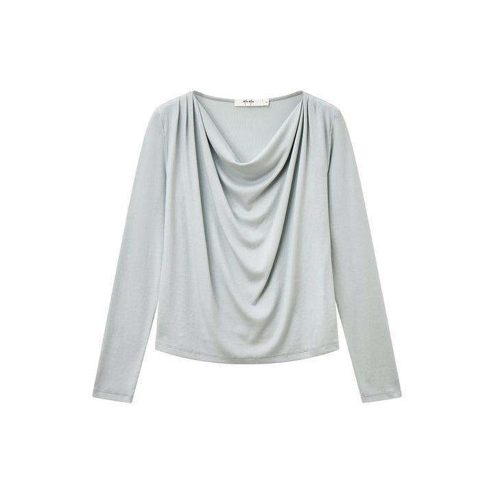 An image of a  Light Blue / One-Size 31478 Cowl Neck Layering Top by  Mirra Masa