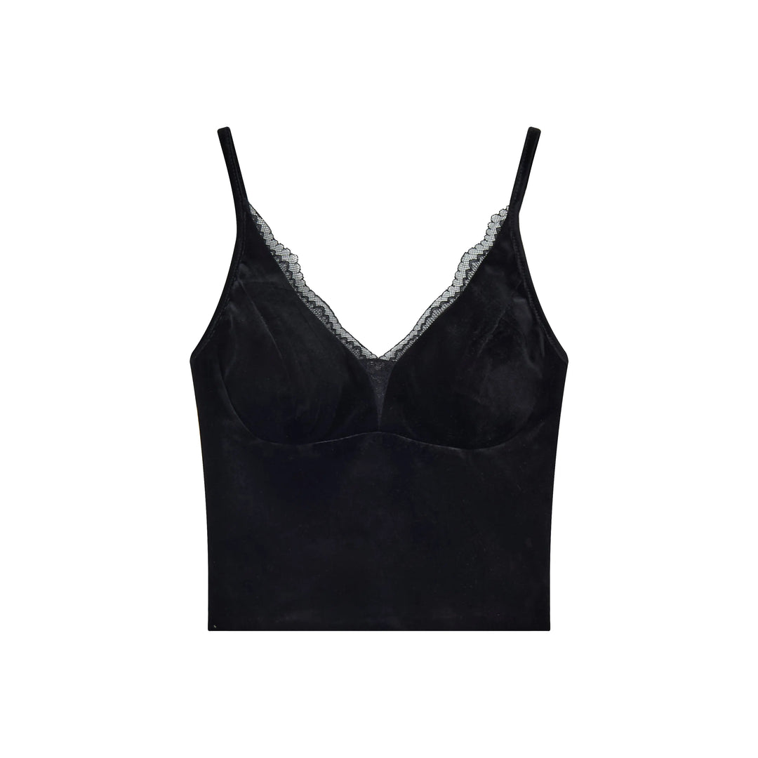 An image of a  Black / Medium 31494 Laced Velvet Cami Top by  Mirra Masa