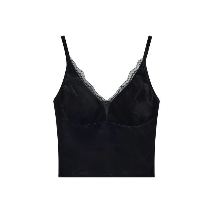 An image of a  Black / Medium 31494 Laced Velvet Cami Top by  Mirra Masa