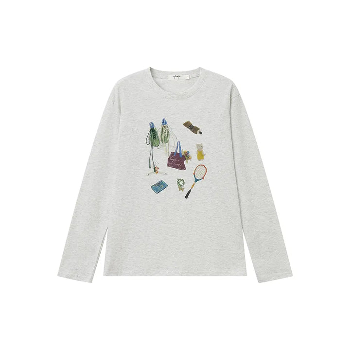An image of a  Light Grey / One-Size 31526 Graphic Long Sleeve T-Shirt by  Mirra Masa