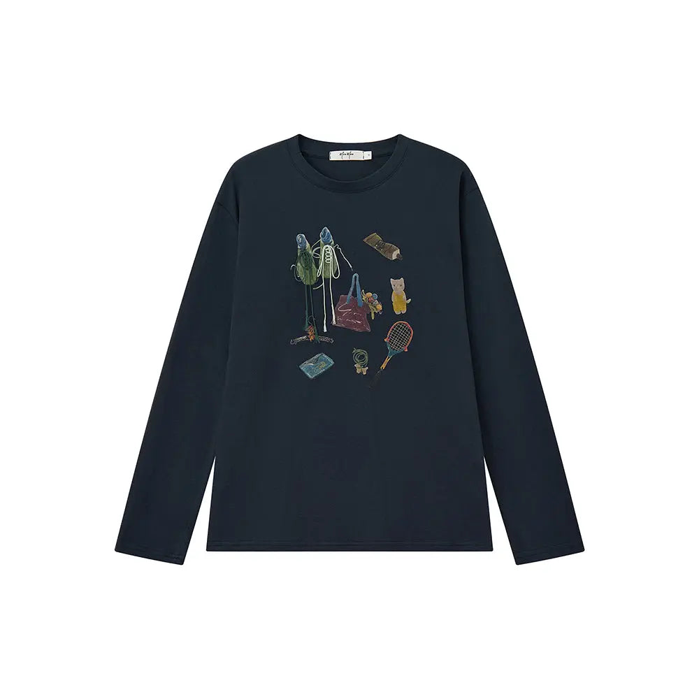 An image of a  Dark Blue / One-Size 31526 Graphic Long Sleeve T-Shirt by  Mirra Masa