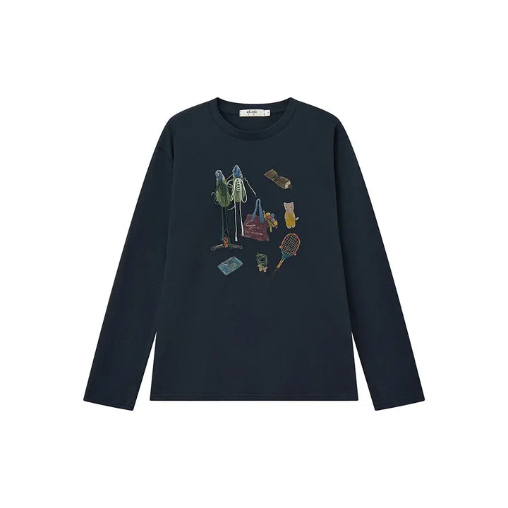 An image of a  Dark Blue / One-Size 31526 Graphic Long Sleeve T-Shirt by  Mirra Masa