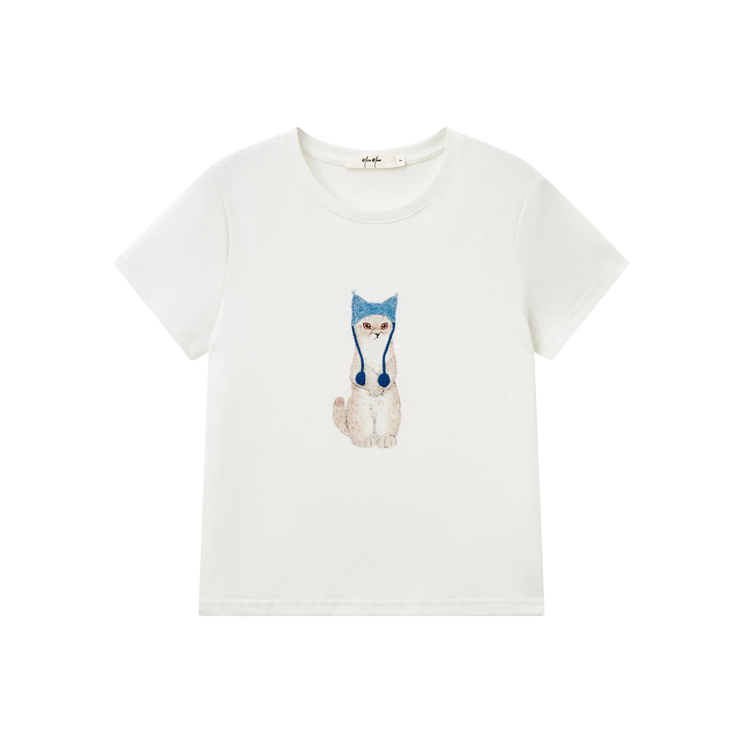 An image of a  White / One-Size 31537 Kitty T-Shirt by  Mirra Masa